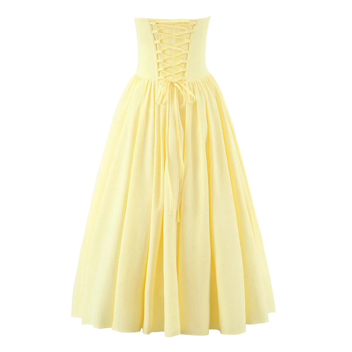 3 couleurs Sexy fil poitrine désossage taille mince longue robe sans bretelles femmes croix laçage d