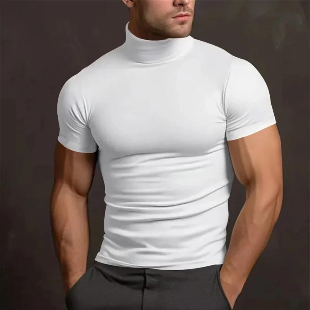 Chemise mode homme été 2024 - col roulé serré - manches courtes - couleur unie - T-shirt bascule