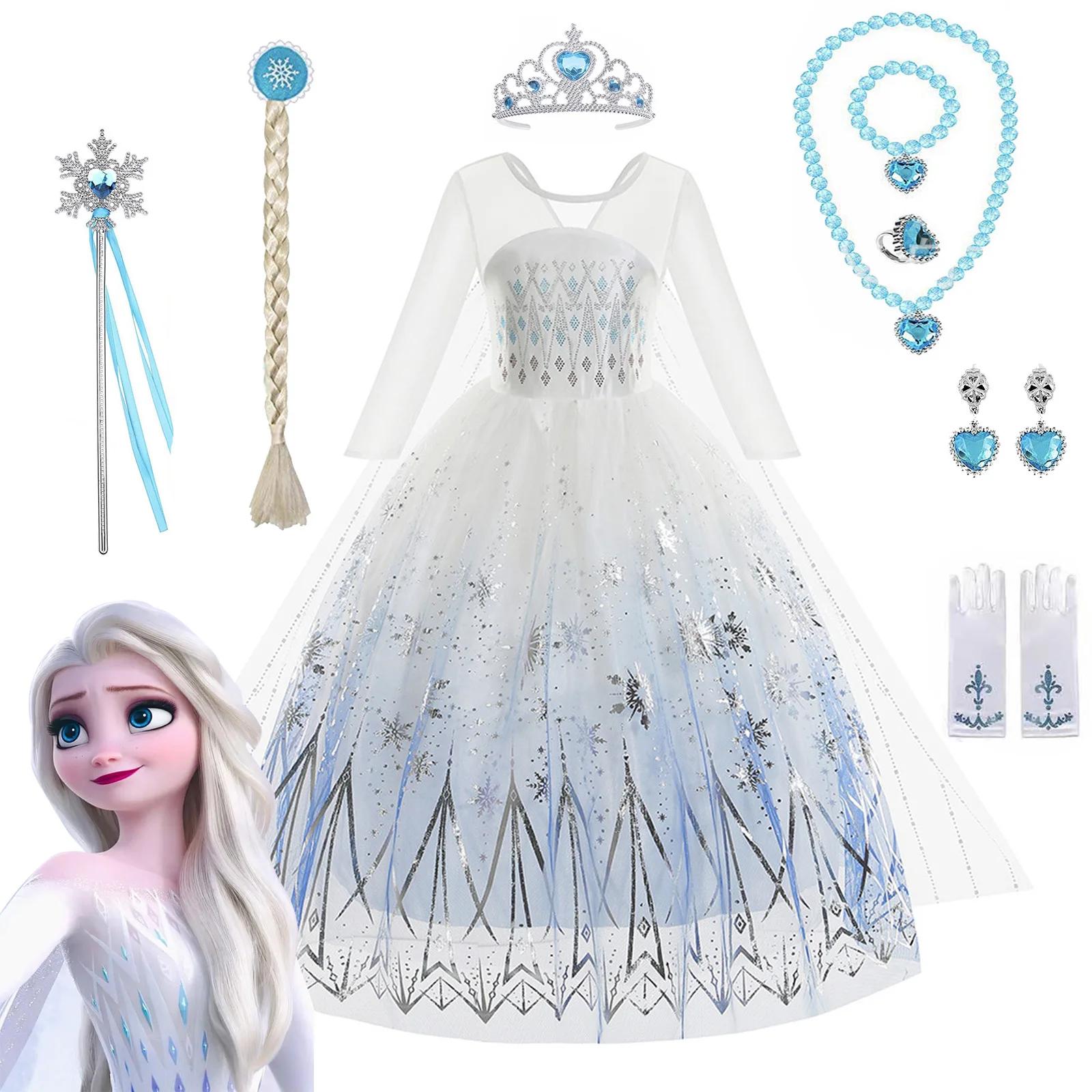 Robes de princesse Elsa blanches Disney la reine des neiges 2, tenue reine des neiges, Cosplay, fête