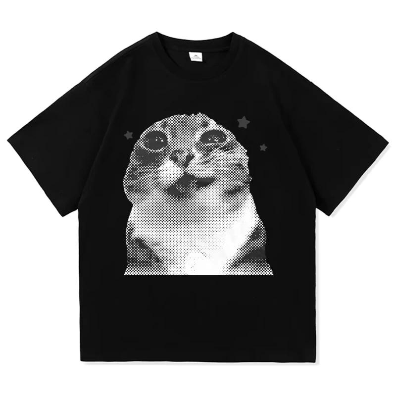 Y2k drôle chat Meme t-shirt vêtements Harajuku hauts col rond manches courtes t-shirts fille Harajuk