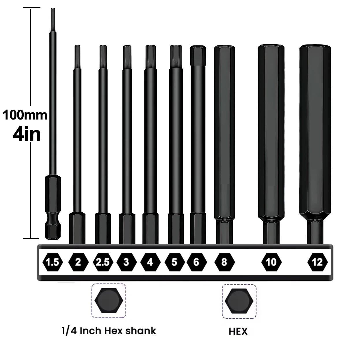 Jeu de forets à clé Allen 100mm, 10 pièces, jeu de tournevis Allen en acier S2 embouts de 1.5 à 12mm