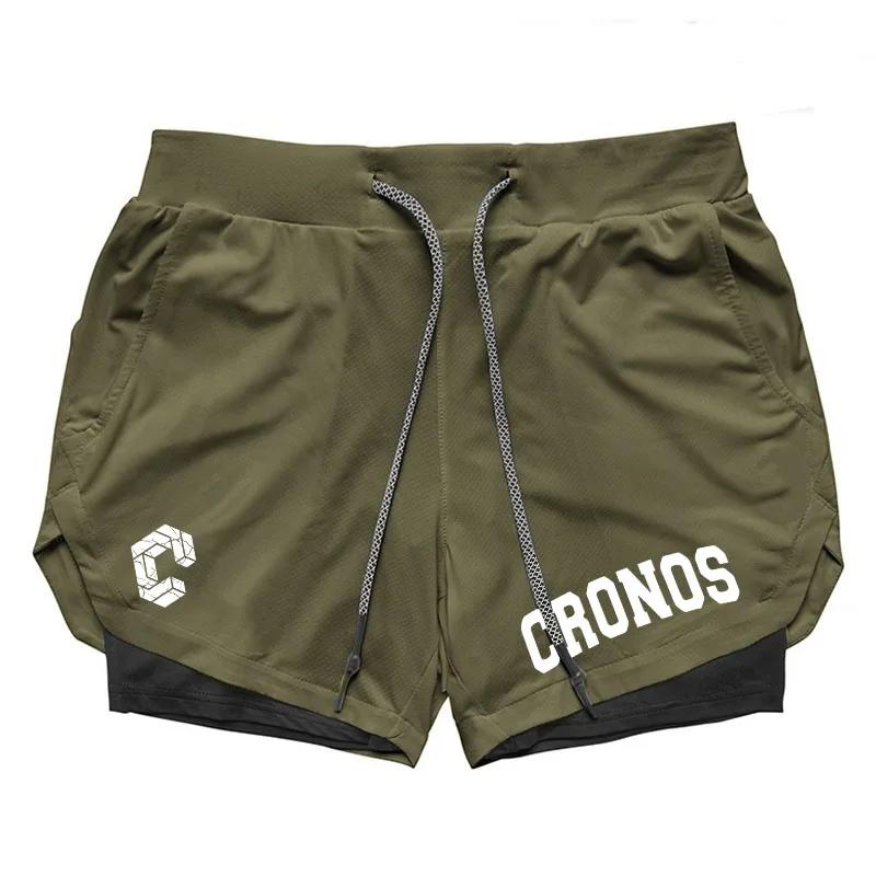 CRONOS Short de sport 2 en 1 pour homme, séchage rapide, avec poches intégrées, pour fitness, gymnas