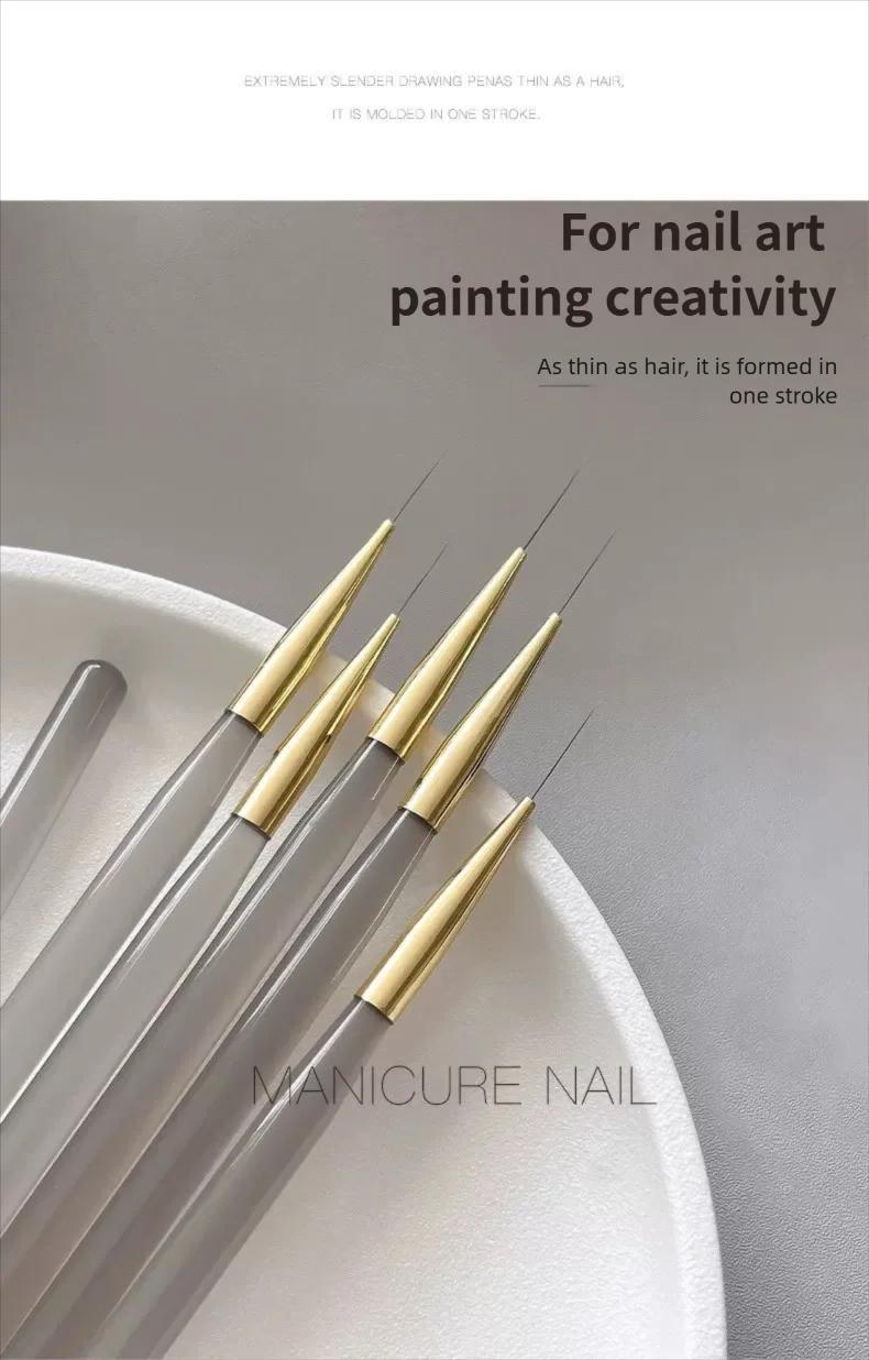 Ensemble de pinceaux professionnels pour Nail Art, 5 pièces, pinceaux à ongles à lignes fines, pince