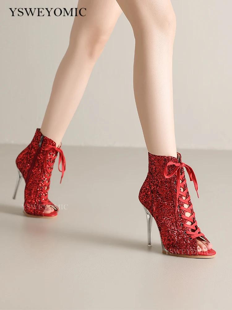 Talon à plateforme 11.5cm talons de danse hauts rouge argent paillettes talons extérieurs chaussures
