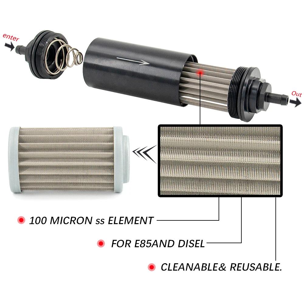 Filtre à carburant en aluminium OD 2 pouces, filtre en acier inoxydable E85 avec élément en acier de