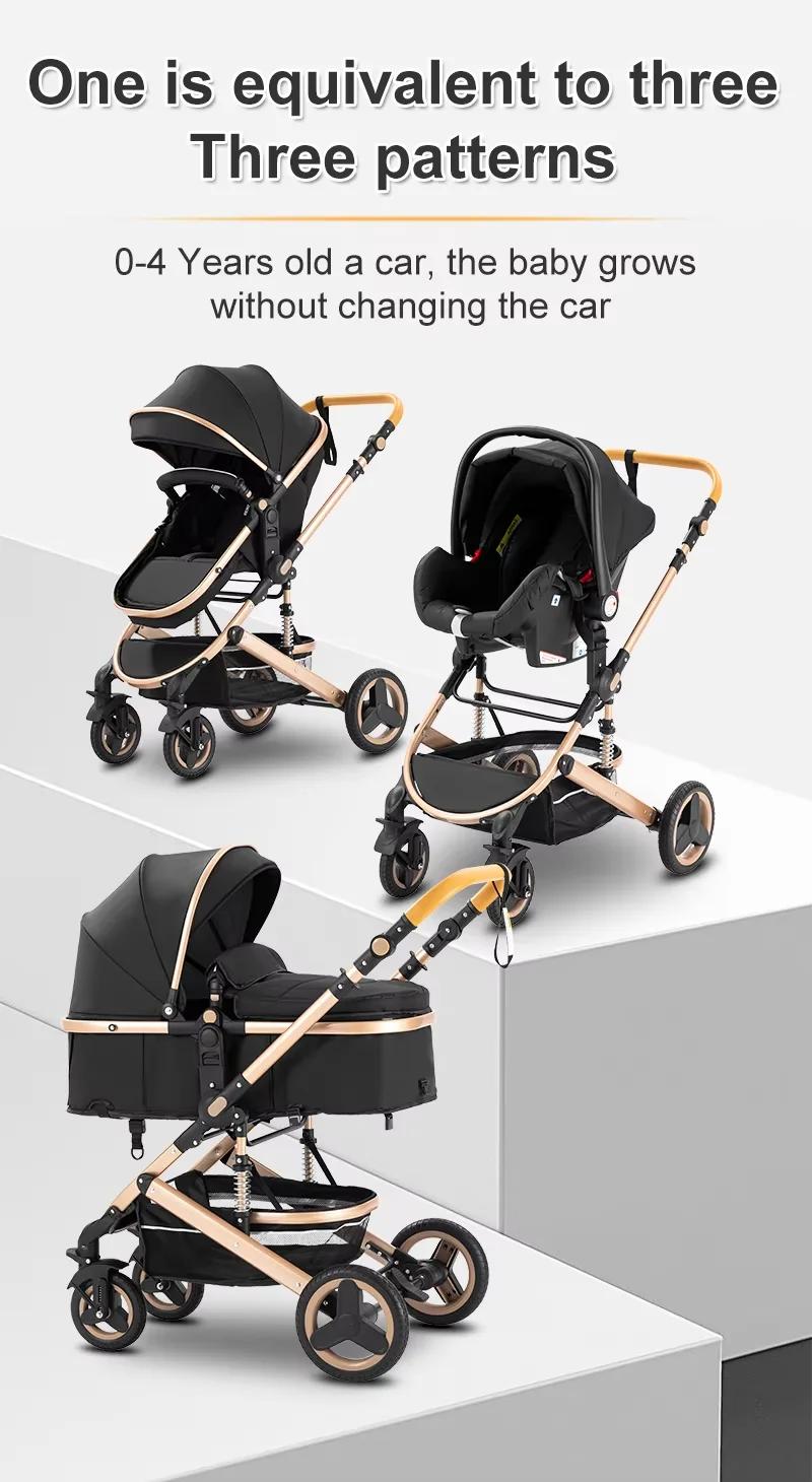 Poussette 3-en-1 pour bébé, compacte, tout-terrain, haute position, 4 roues, capacité 0-36 kg, pliab