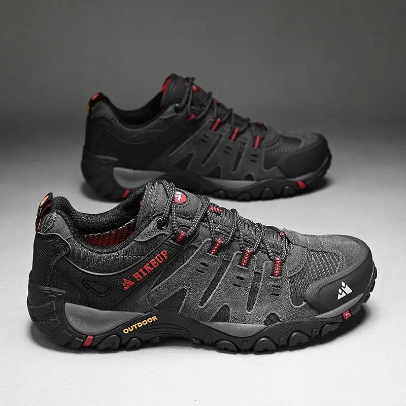 HIKEUP-Chaussures de randonnée en cuir suédé pour homme, baskets d'extérieur résistantes à l'usure,