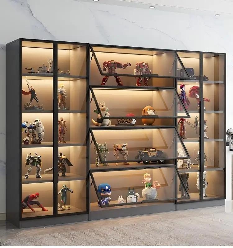 Vitrine personnalisable pour figurines avec porte en verre trempé, éclairage LED, grande capacité, r