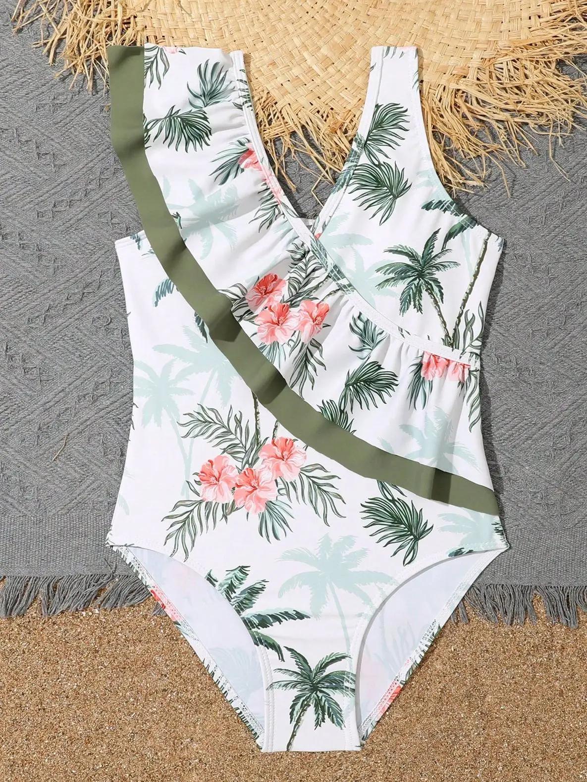 Maillot de bain une pièce imprimé à volants pour filles 2026 – Tenue de bain pour enfants, maillot d