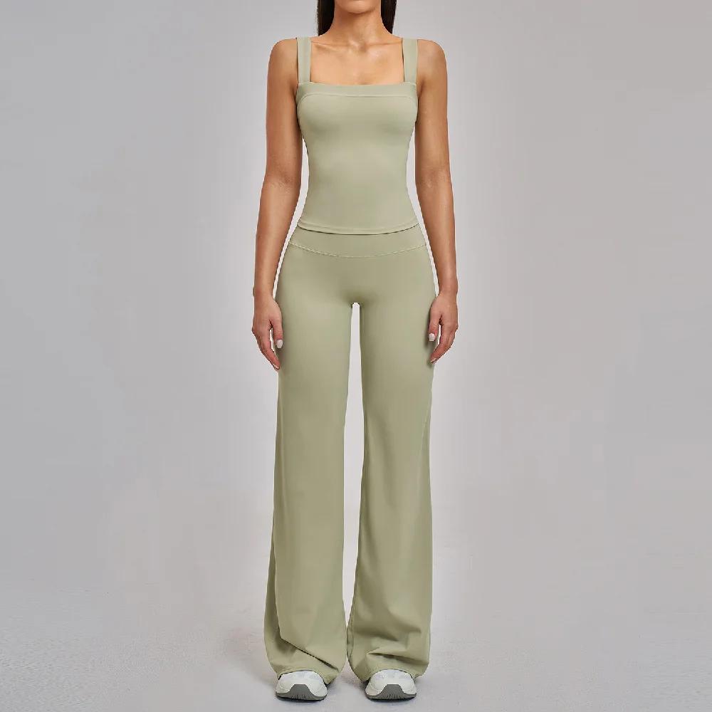 Ensemble de yoga 2 pièces pour femmes, ensemble de sport antichoc, veste de sport, pantalon évasé ta