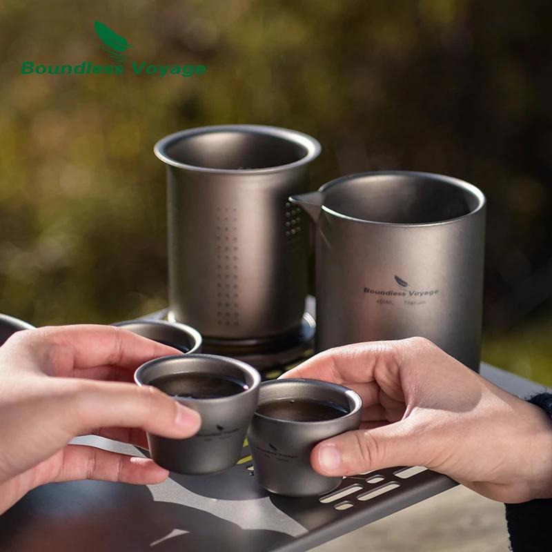 Boundless Voyage-Service à thé en titane à double paroi, théière légère avec filtre, camping en plei