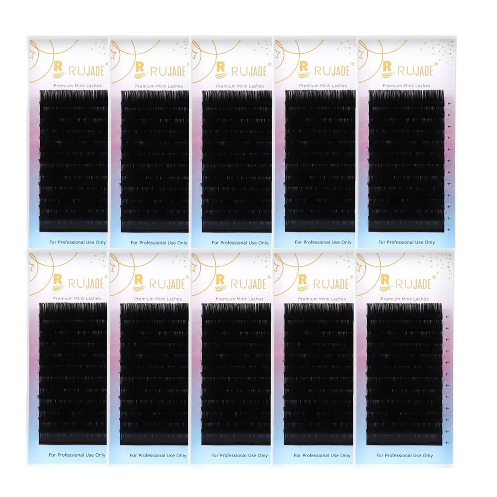 RUJADE 10 plateaux/lot vente en gros Extension de faux cils individuels vison cils de Volume russe c