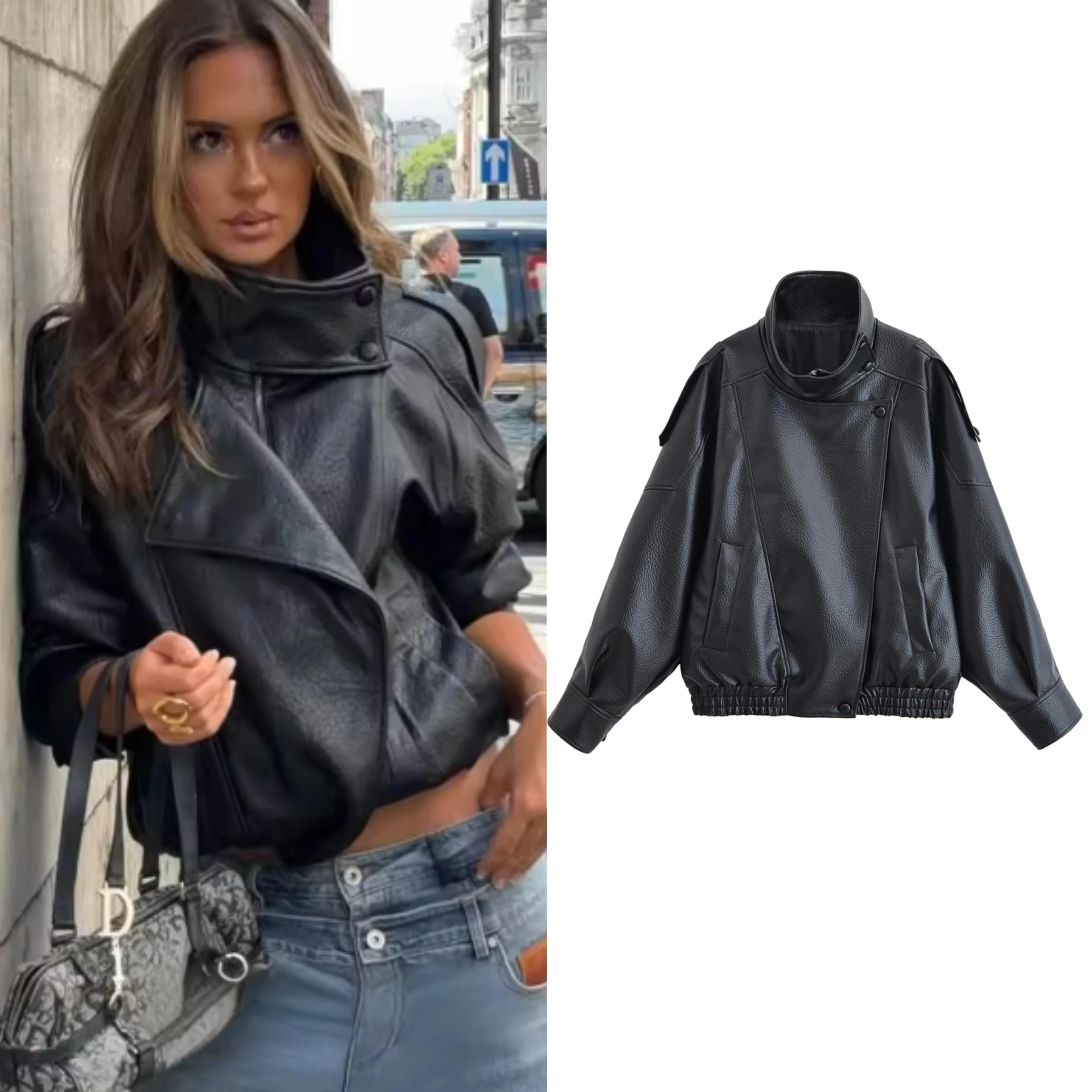 Veste femme automne 2025 nouveau noir à manches longues galets Faux cuir veste moto Style personnali