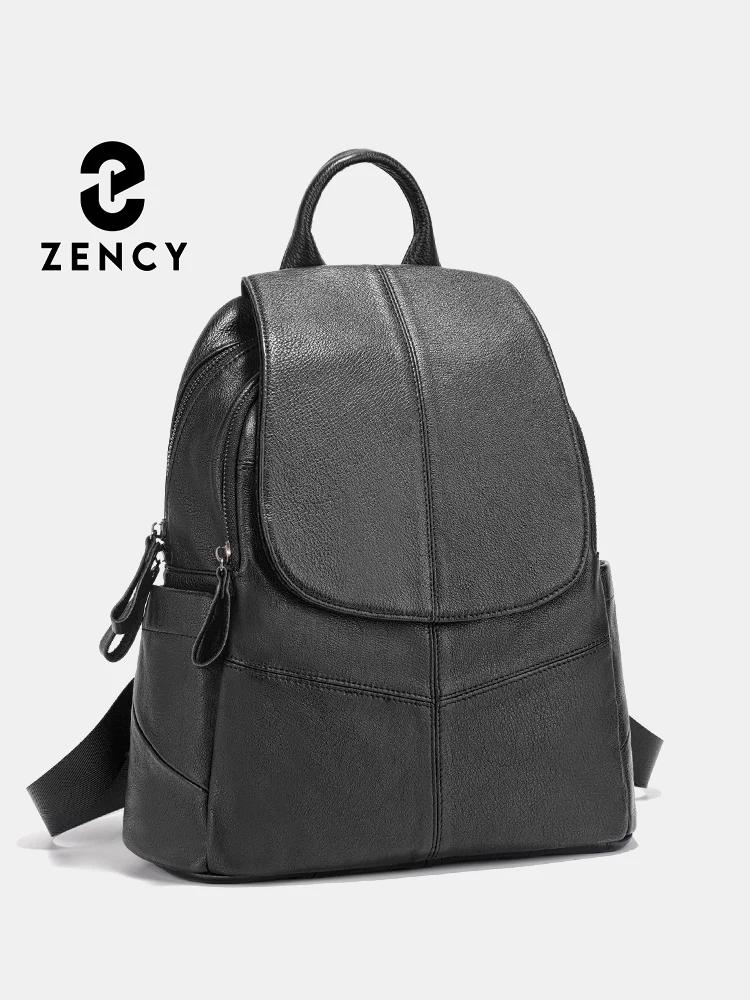 Zency Sac à dos 100% cuir véritable pour femme, sac à dos noir pour le voyage et le travail