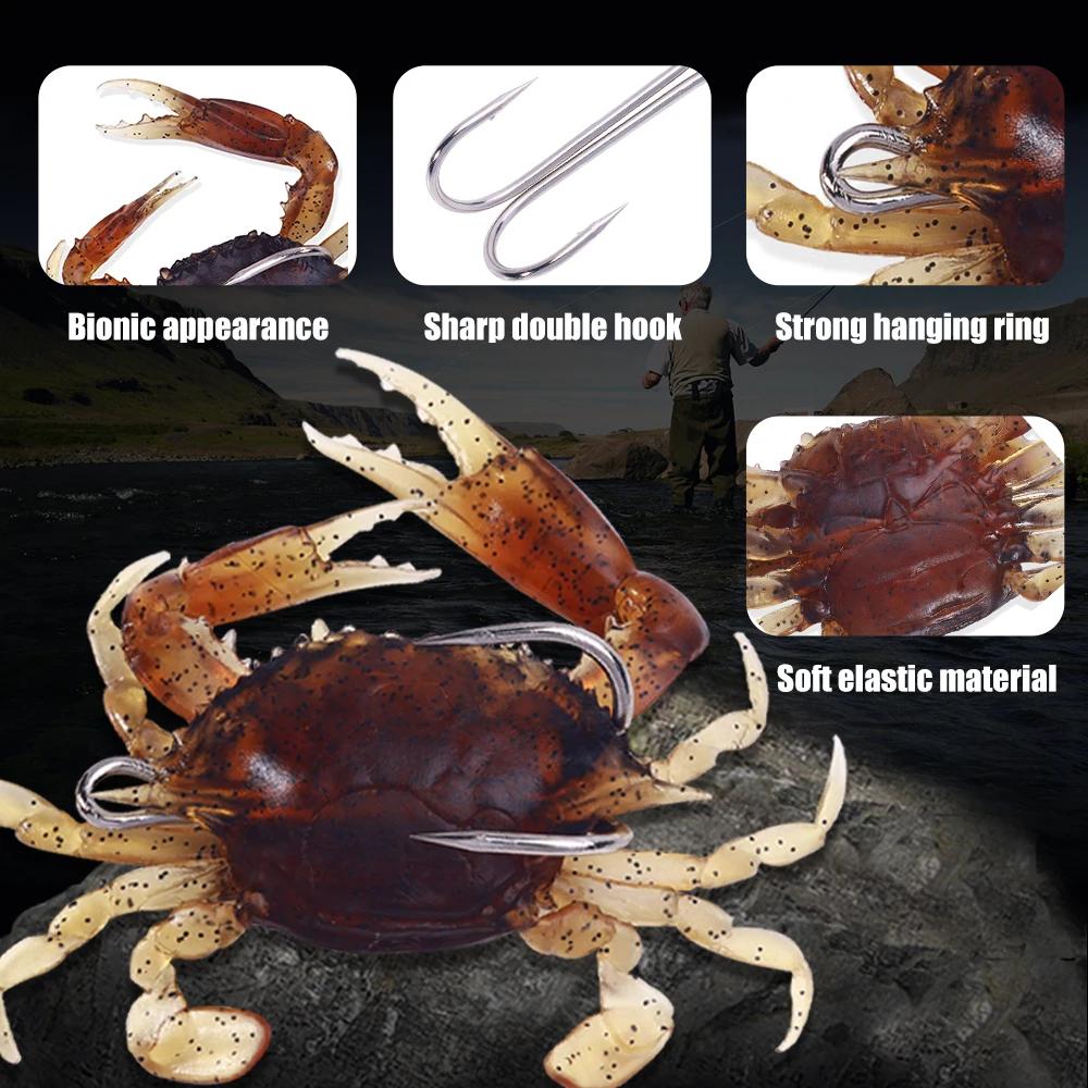 HENGJIA 3 pièces 8 cm 19g 3D Simulation crabe appât avec crochet artificiel souple Silicone leurre p