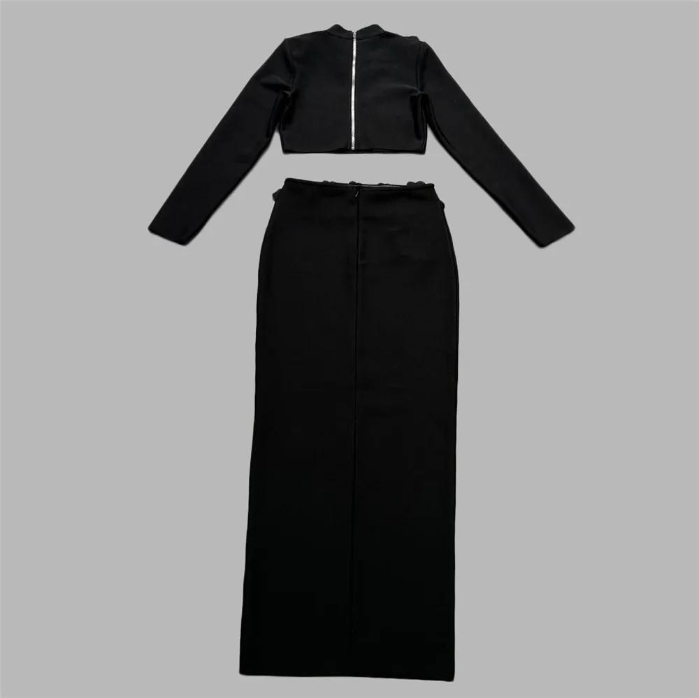 Ensemble deux pièces pour femmes, Sexy, diamants, manches longues, hauts, jupes, vêtements d'automne