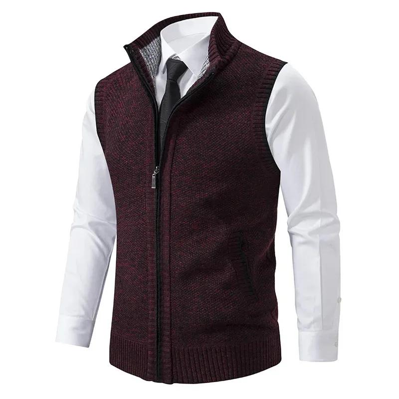 Pull tricoté sans manches pour hommes, Cardigan avec fermeture éclair, gilet décontracté, veste chau