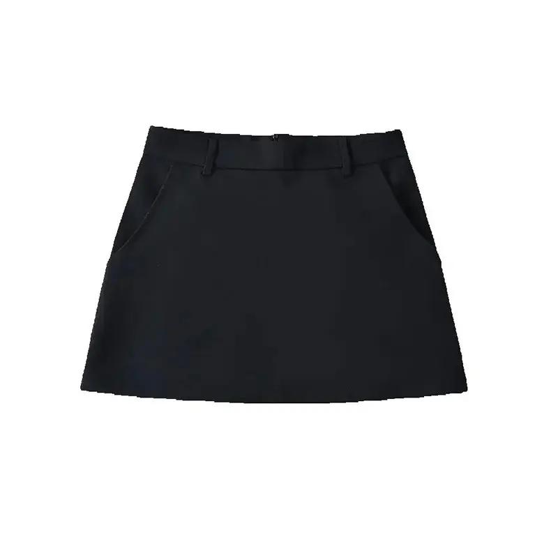 Mooyufon femmes mode solide dos fermeture éclair a-ligne Mini jupe Vintage taille haute femme Chic d