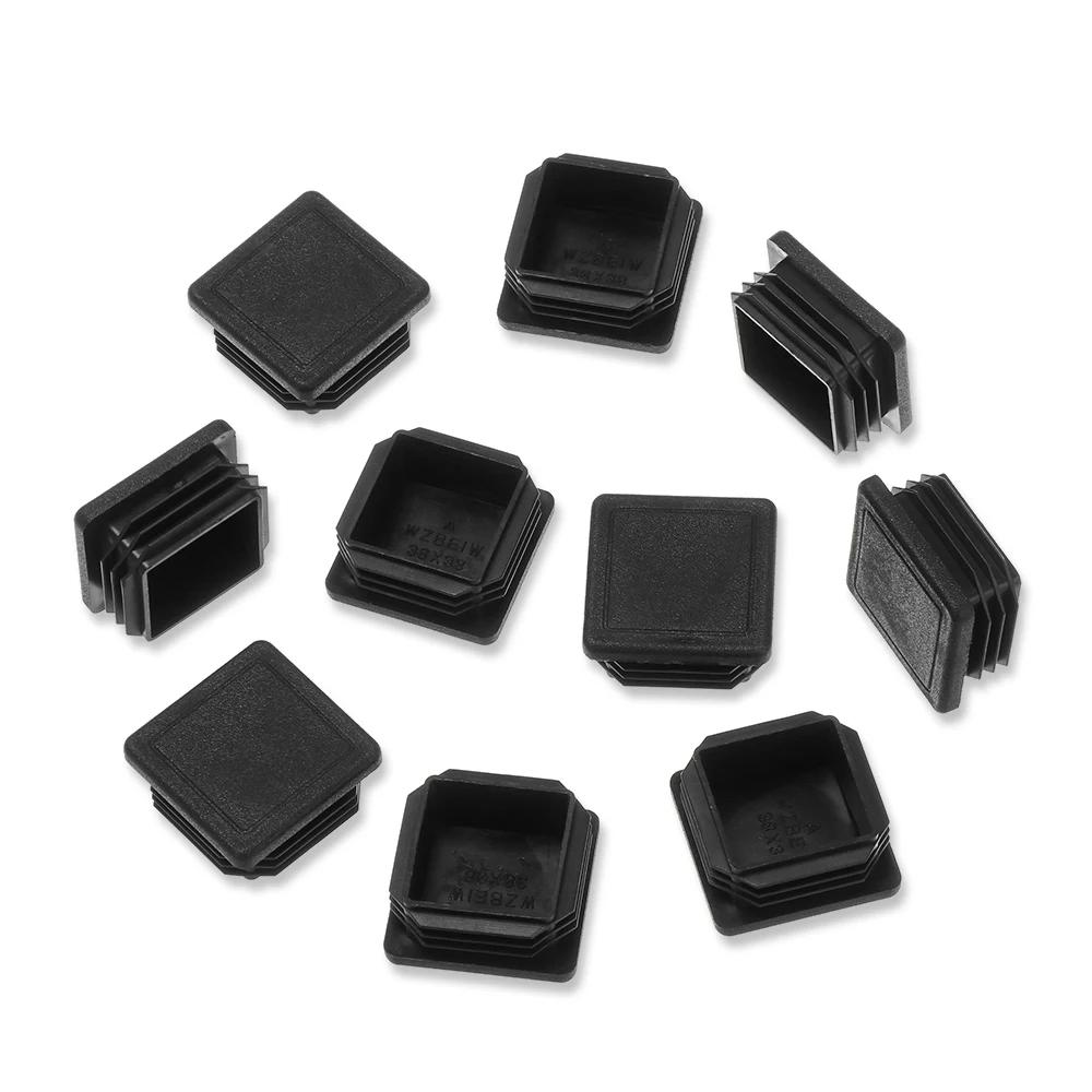 Embout obturateur carré en plastique noir, bouchon d'insertion de tube, bonde 15x15 ~ 60x60mm, 10 pi