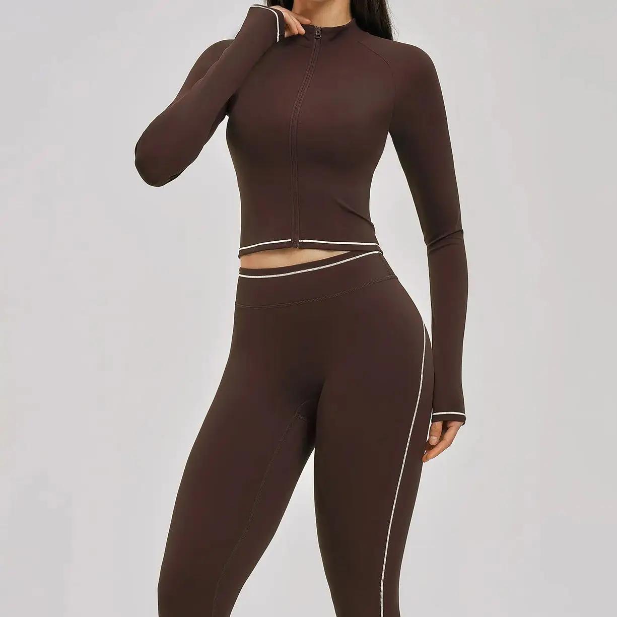 Ensemble deux pièces Ningyu pour femmes, veste de sport coupe-vent haut de gamme à col montant, legg