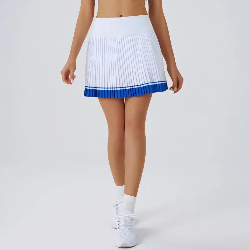 Jupe de tennis plissée taille haute style européen pour femme avec short intégré, jupe-short de yoga