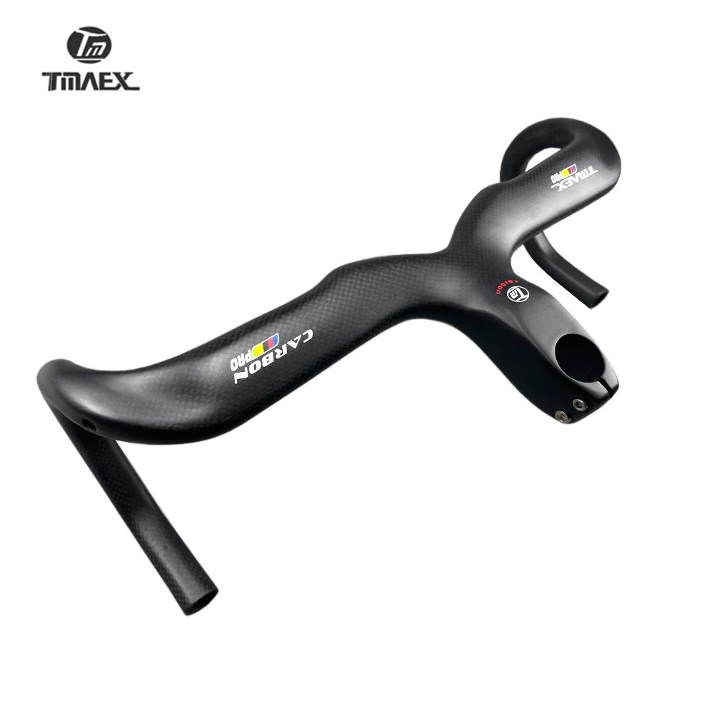 TMAEX-Guidon de vélo en carbone, ultraléger, guidon et potence intégrés, pièces de vélo de route, 3K