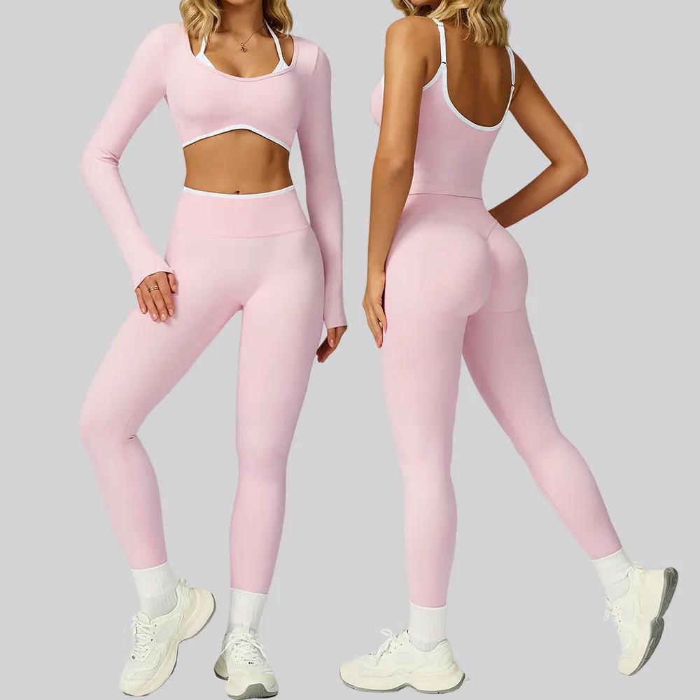 Ensemble de sport sans couture pour femmes, vêtements de Fitness, blocage de couleur, ensembles de Y