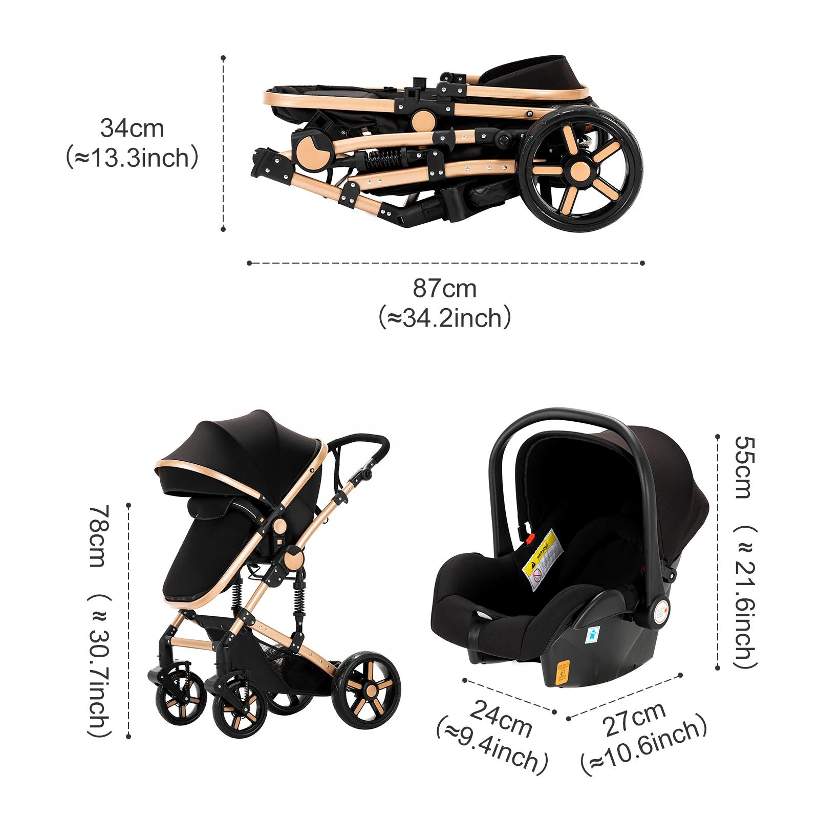 Poussette compacte 3 en 1, combos de poussette de siège d'auto, poussette de bébé multifonctionnelle