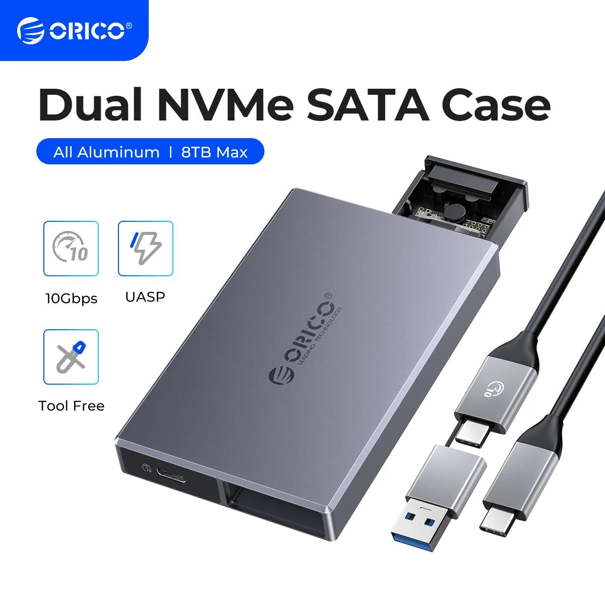 ORICO – boîtier SSD M.2 NVMe M2, en alliage d'aluminium, à double baie, pour clé M B & M, boîtier gr