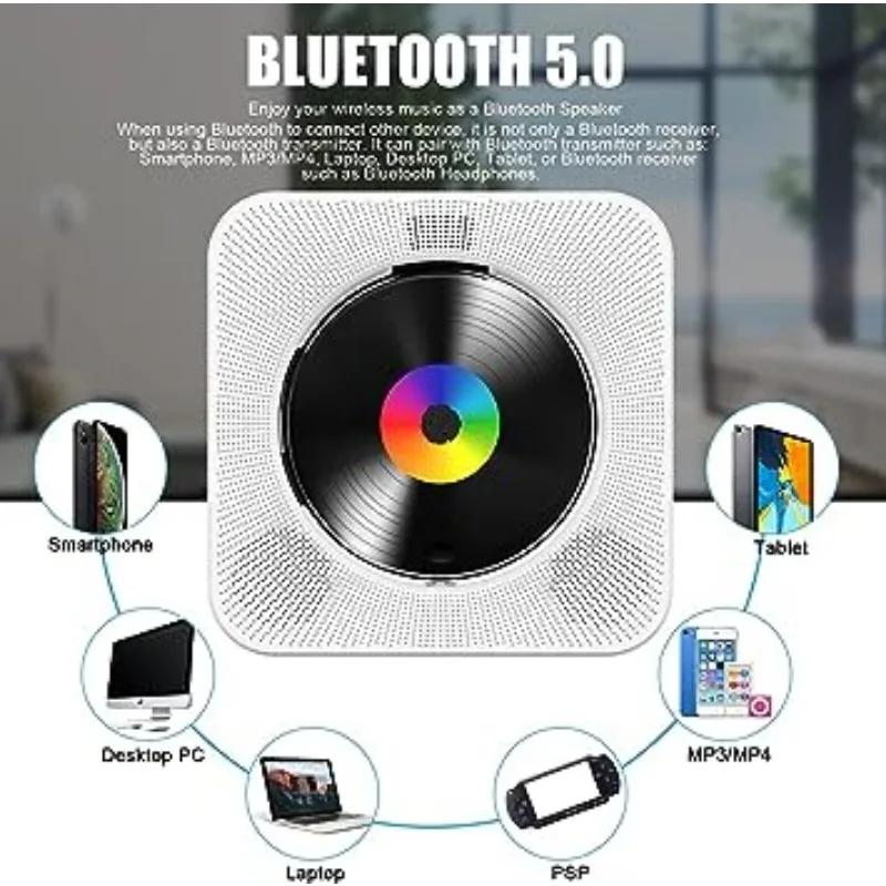 Qoosea Lecteur CD de bureau Bluetooth portable pour la maison avec minuterie Haut-parleurs HiFi inté