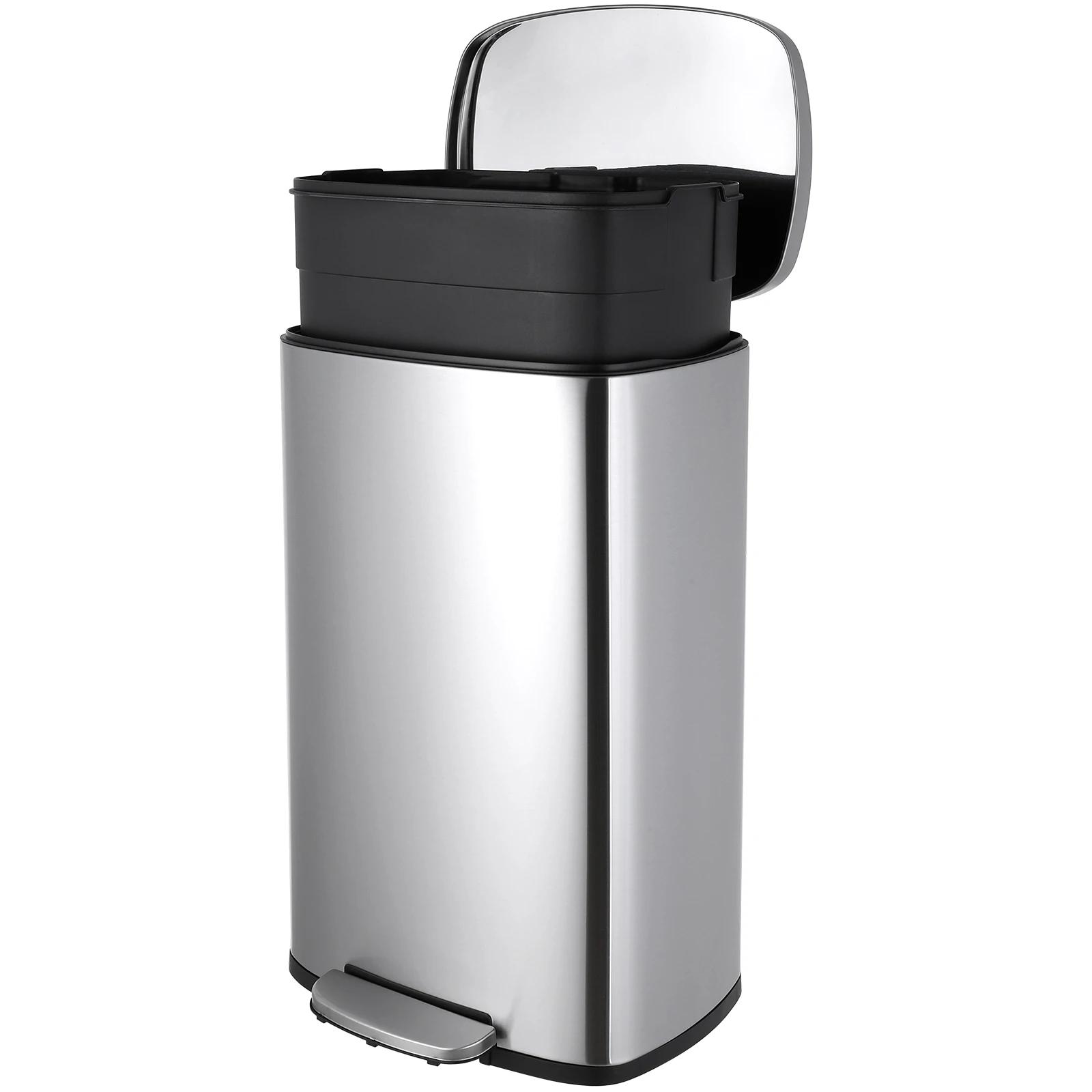 AOOU-Poubelle à marches de 13.2 gallons, poubelle en acier inoxydable, poubelle à fermeture douce av