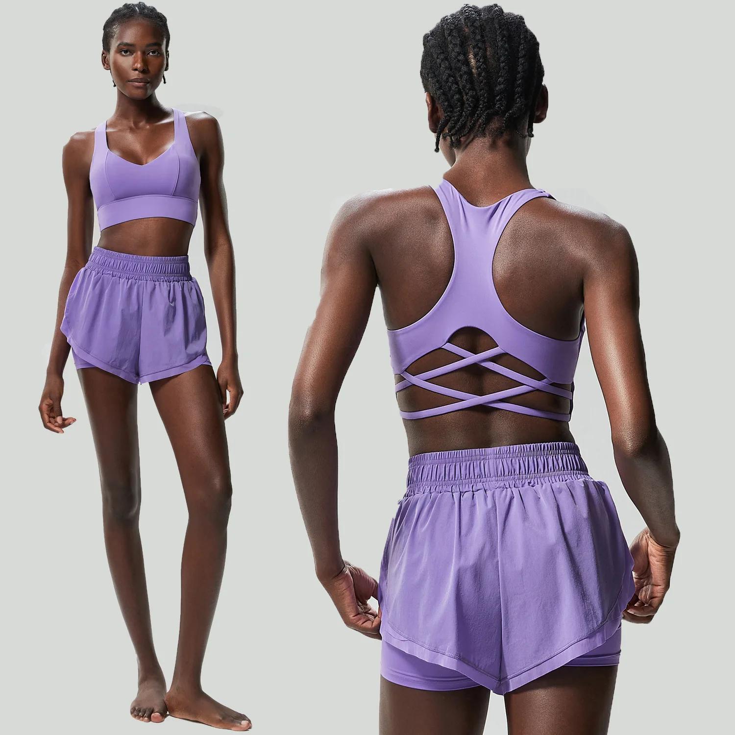 Femmes en plein air course costume été respirant séchage rapide vêtements de sport courts deux pièce