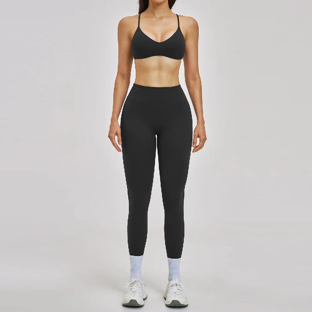 Ensemble de survêtement 2 pièces pour femme, tenue de yoga, vêtements de sport, leggings taille haut