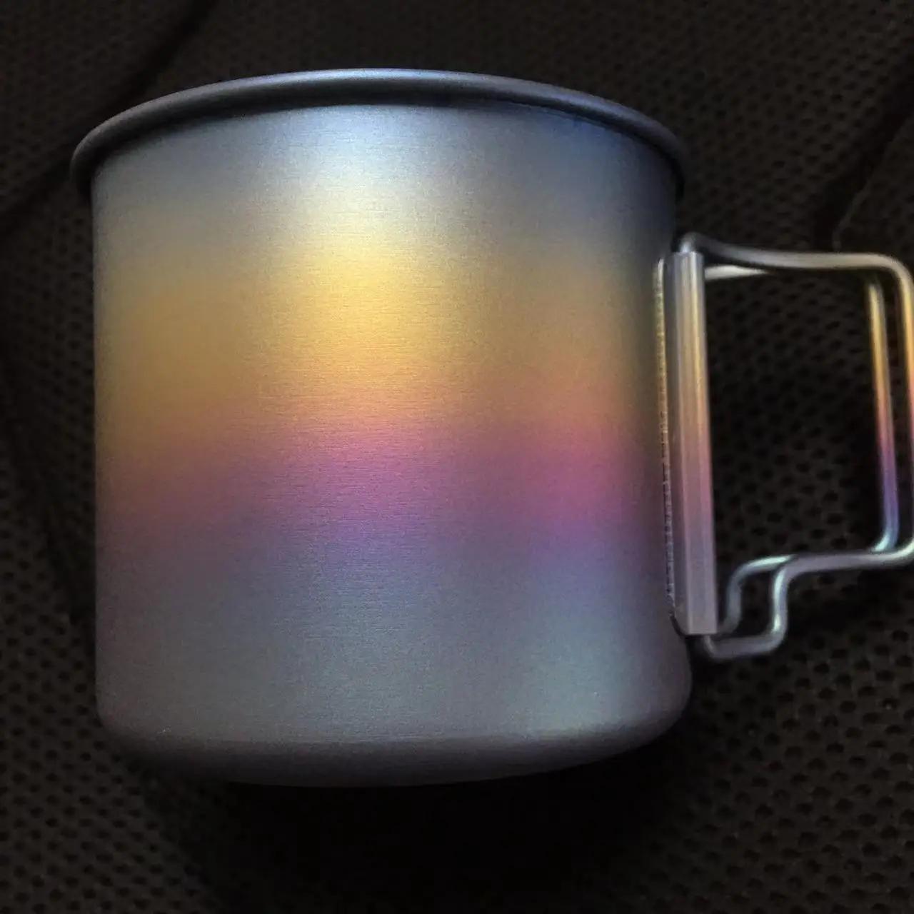 Tasse à eau portable en titane pur avec poignée pliante, tasse de pique-nique, tasse à thé en océan,