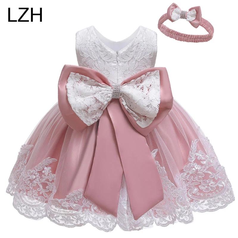 LZH bébé fille robe nouveau-né vêtements princesse robe + chapeaux pour enfant en bas âge anniversai