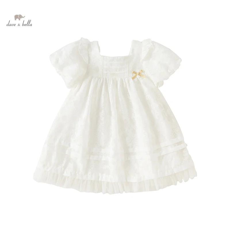 Dave Bella – robe de princesse pour filles, manches bouffantes, breloque en maille blanche, Noble, m