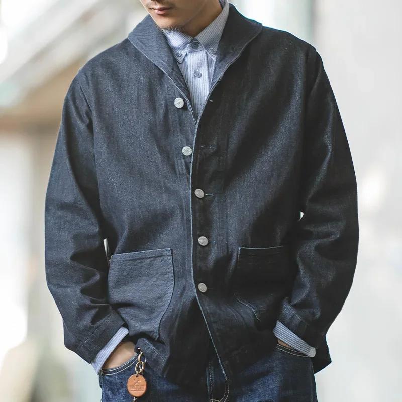 Veste en jean à revers Maden 13,5 oz, multi-poches, style vintage, pour homme, chemise en denim de t