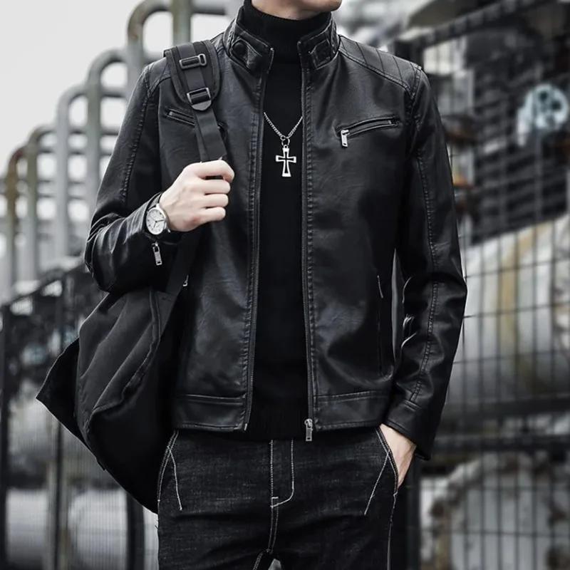 Hommes veste de costume en cuir hommes coupe ajustée manteau court hommes mode veste en cuir Streetw