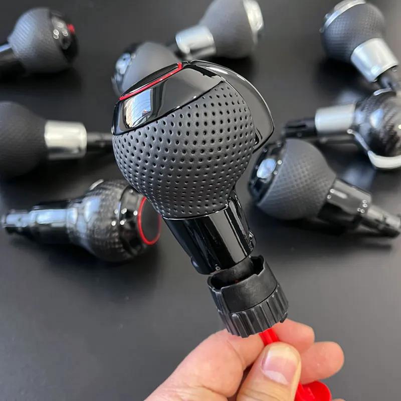 1 pièces en cuir avec trou avec cadre rouge modèle S logo pommeau de levier de vitesse boule avec co