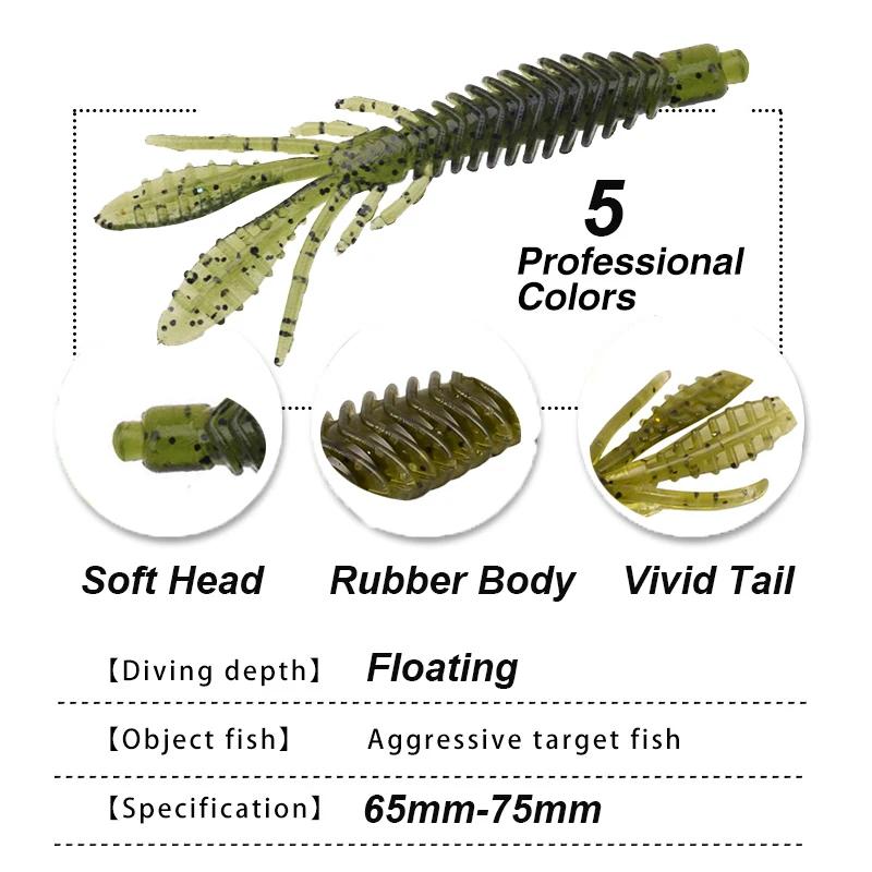 WESTBASS 5 pièces appâts de larve souples 1.8g-2.2g leurres de pêche aux crevettes en Silicone appât