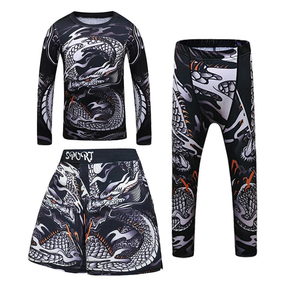 Ensemble d'entraînement de boxe pour enfants, chemise et pantalon de compression pour garçons, Muay