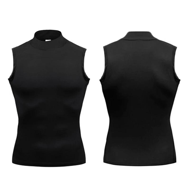 T-shirts sans manches pour hommes, col roulé, chemise de Compression élastique à séchage rapide, déb
