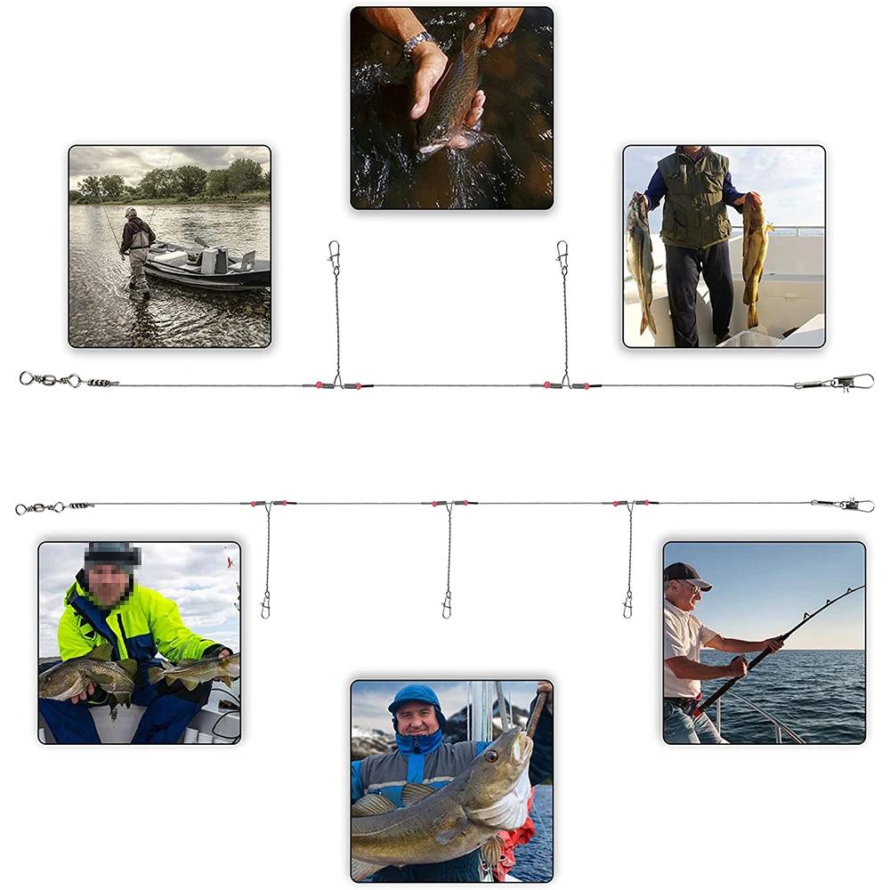 Fil de pêche en acier inoxydable avec connecteur à pression à percussion, outil de pêche, 12 pièces