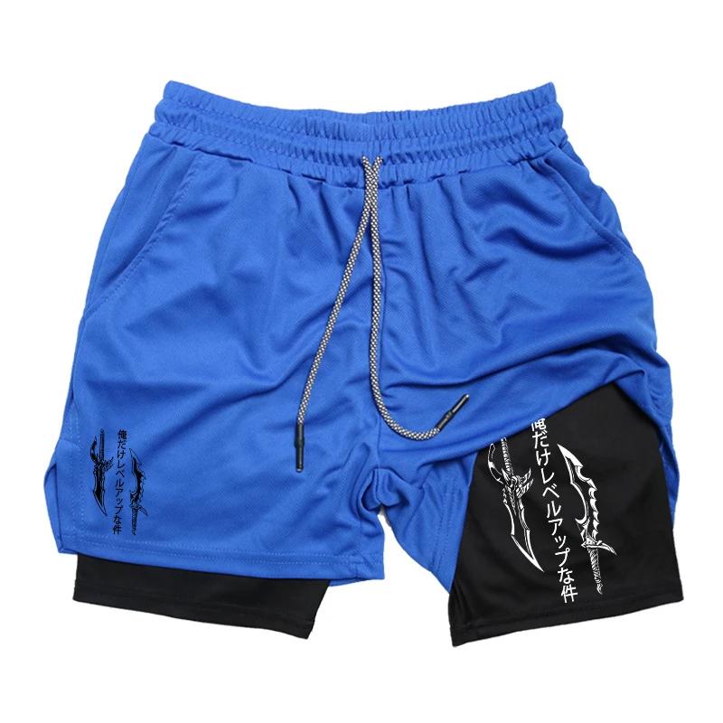 Short d'entraînement de course imprimé 2 en 1 pour hommes, short de Compression de Performance de gy