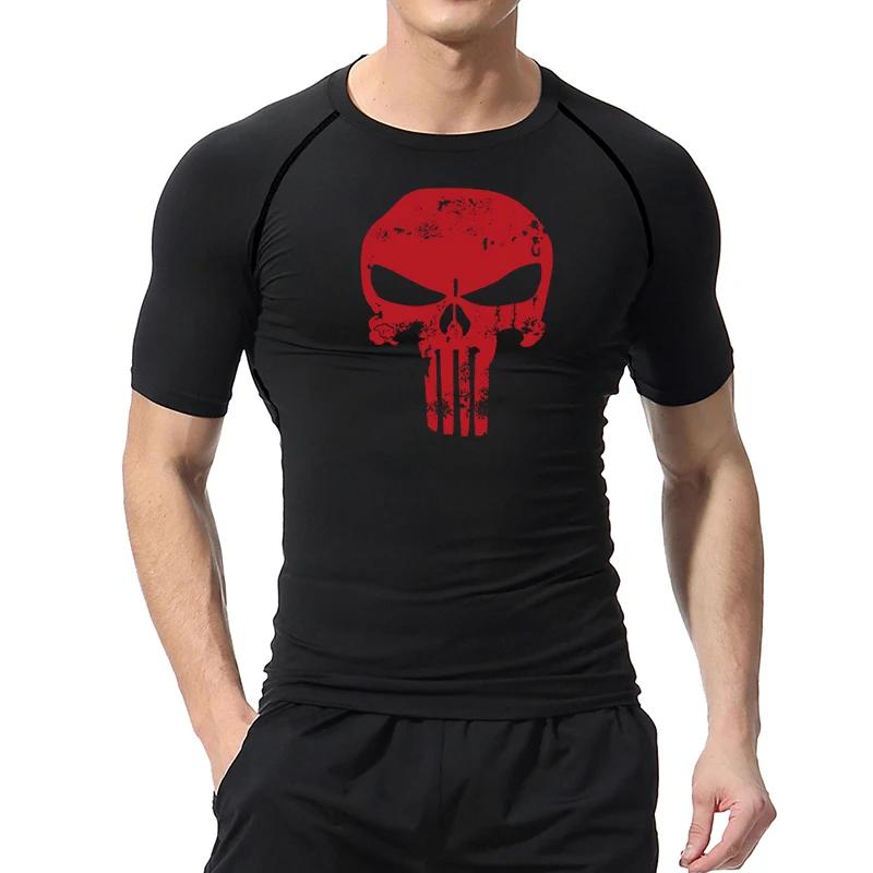 Chemise compression homme tête de mort - T-shirt sport séchage rapide anti-frottements pour running