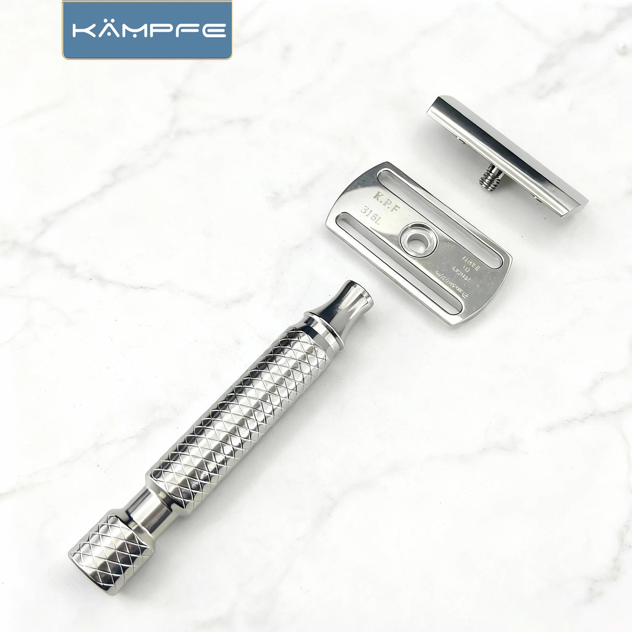 Rasoir de sécurité classique Kampfe en acier inoxydable à double tranchant pour hommes, avec poignée