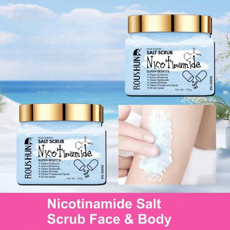 ROUSHUN Gommage au sel de nicotinamide, grand format familial, gommage corporel, nettoyage doux et p