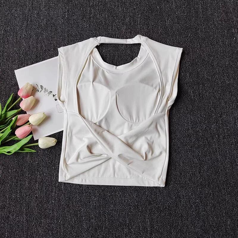 Débardeur de sport pour femme, coupe ajustée, dos ouvert, avec bonnets fixes intégrés, respirant, po