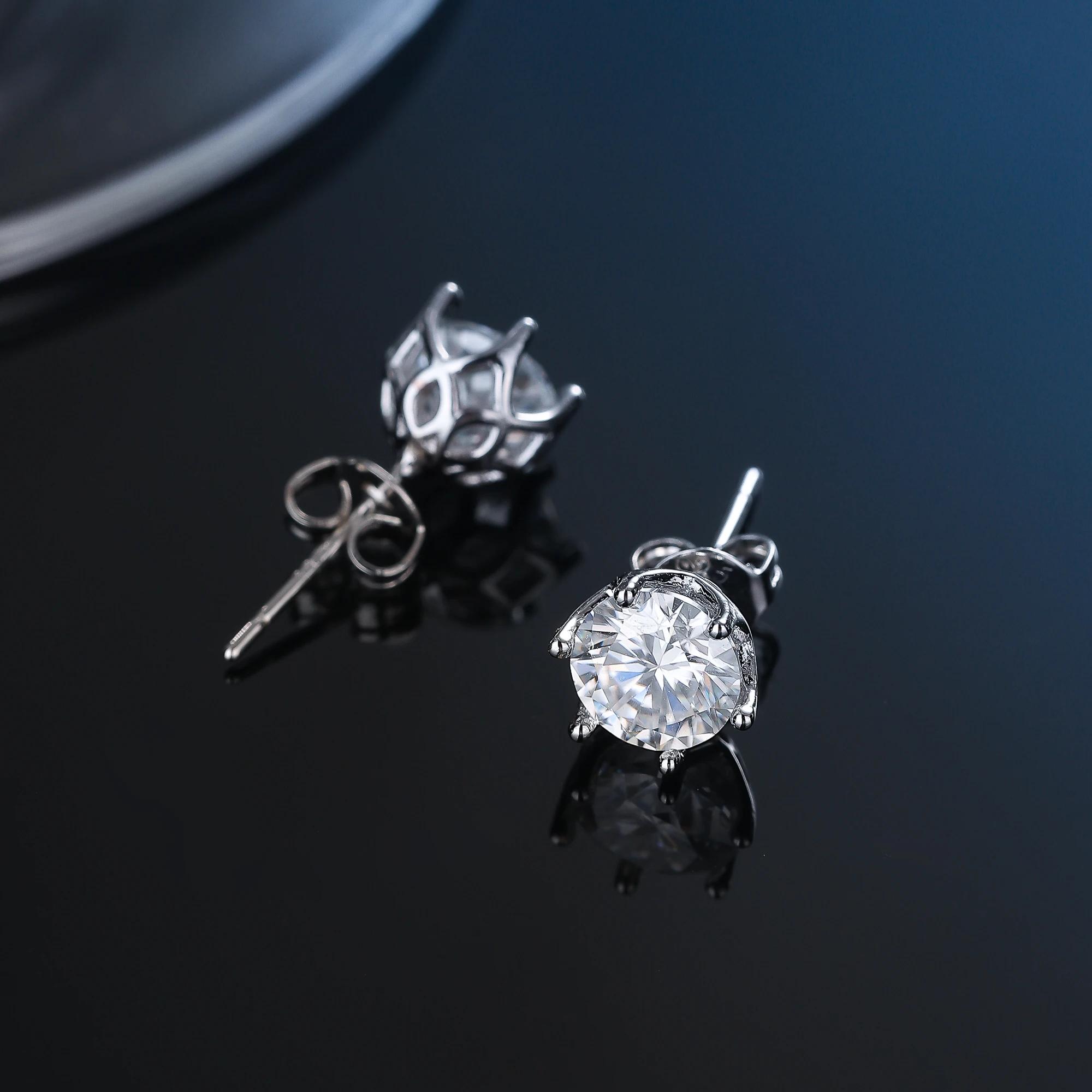 Boucles d'oreilles Moissanite en argent Sterling 100% véritable, avec 2 certificats D VVS1, stylo de