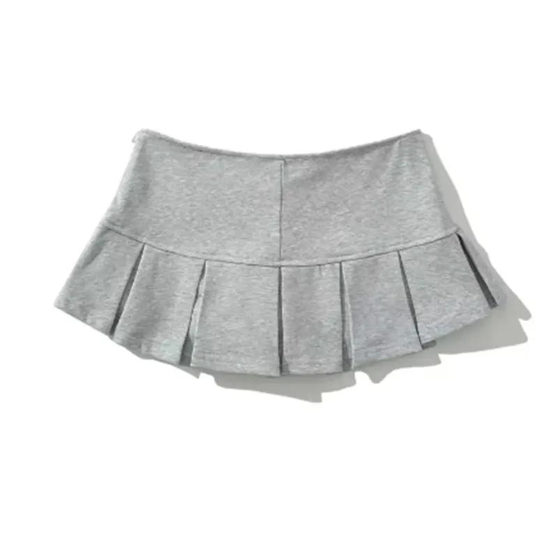 Mooyufon tissu Y2K Mini jupe femmes taille basse large plissé gris clair Sexy Vintage a-ligne jupe p